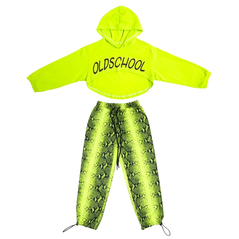 

Girls Jazz Street Dance Costume Children Fluorescent Snake Pants Hip Hop Dance Performance Costume Set 110-180 Cm Height DL6304