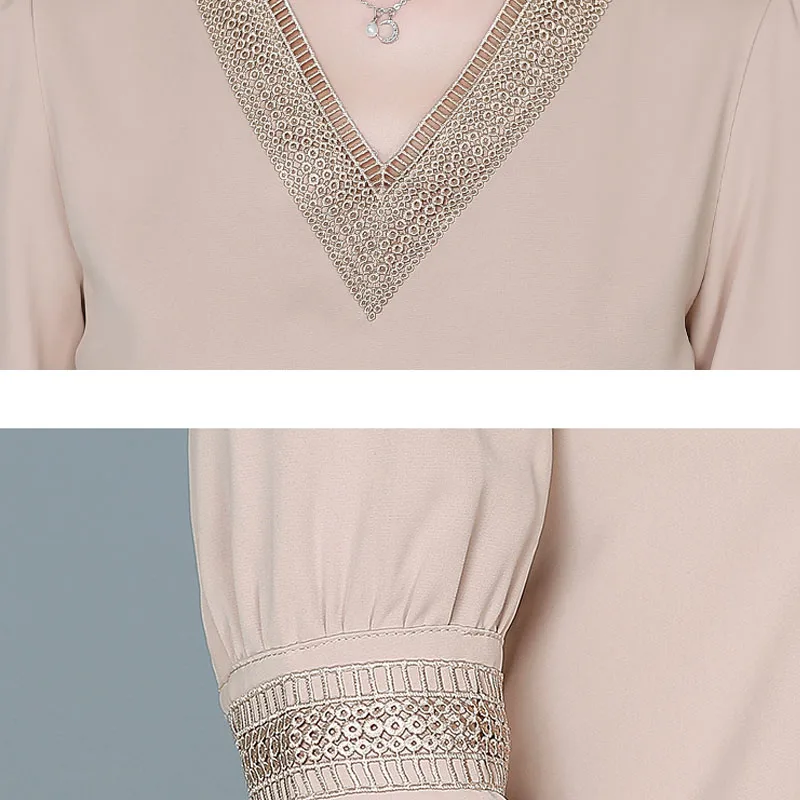 

Office Lady Solid V-neck Shirt Women Summer Embroidery Short Sleeve Casual Silk Satin Shirts Plus Size Loose Tops Clothes 13460