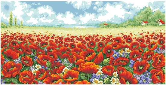 

Poppy Flower Sea 109-60 Cross Stitch Kits Single Color Simple Aida Fabric White Canvas Cotton Thread Embroidery