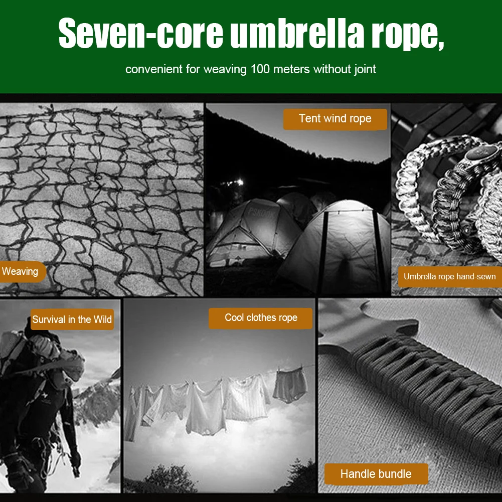 100m 7 strand 550 military paracord rope 4mm outdoor camping survival equipment parachute cord umbrella tent bundle safety rope free global shipping