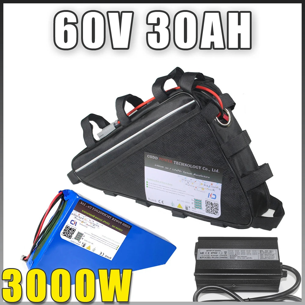60V 30AH 2000W 3000 Вт литий-ионный блок батарей электрического велосипеда Треугольники