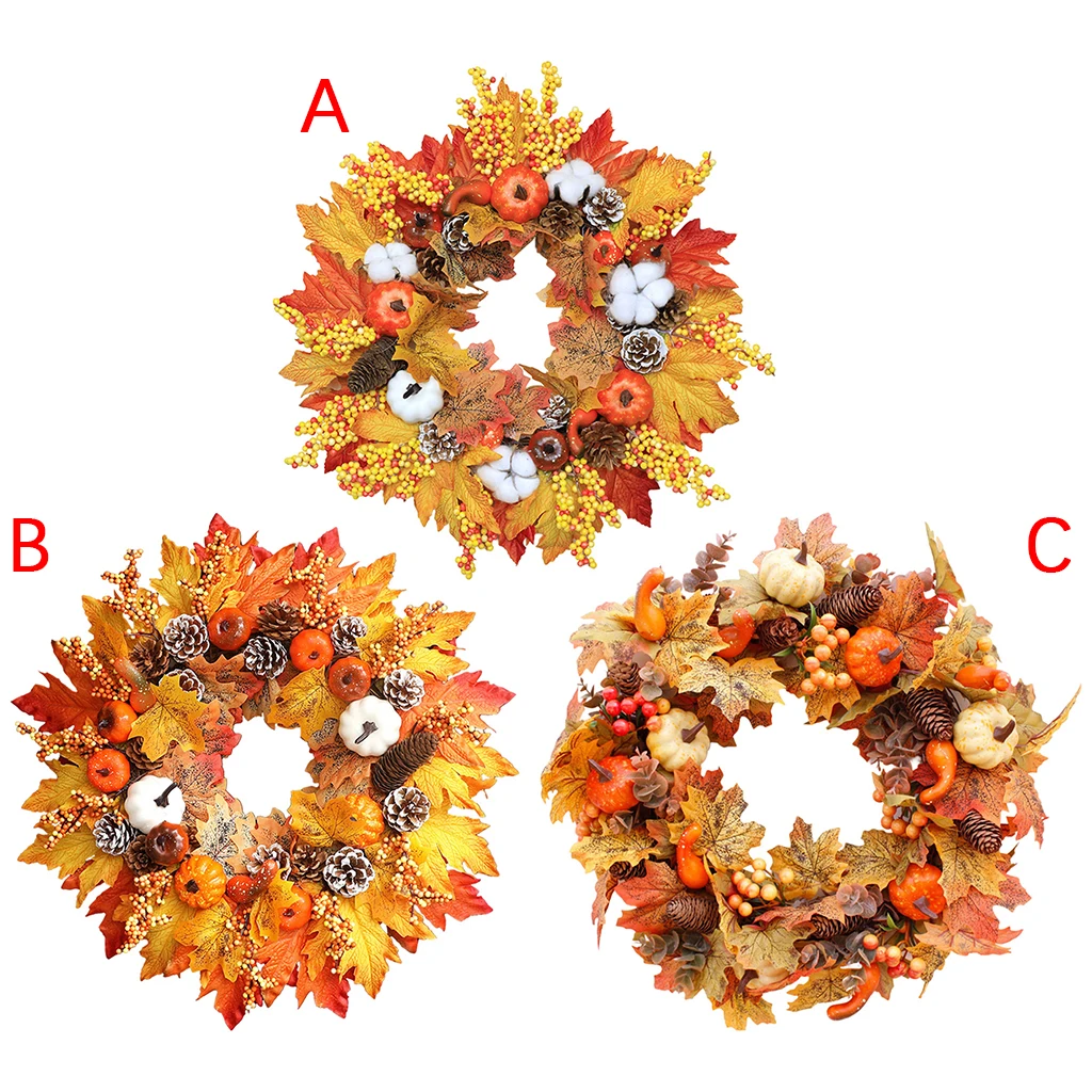 

50cm Halloween Wreath Artificial Maple Leaf Pumpkin Wreath Halloween Door Decoration Thanksgiving Autumn Wreath