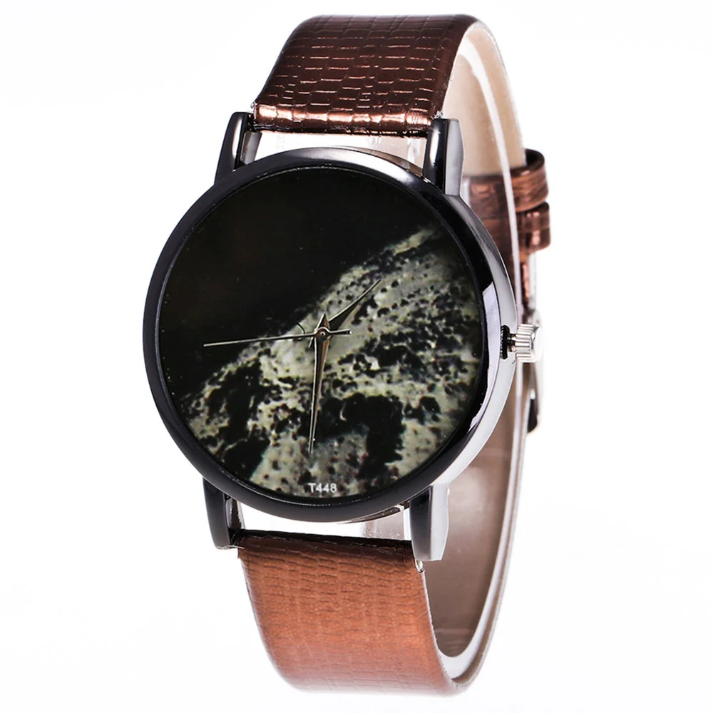 Парные часы с принтом поверхности луны кварцевые ремешком из искусственной кожи