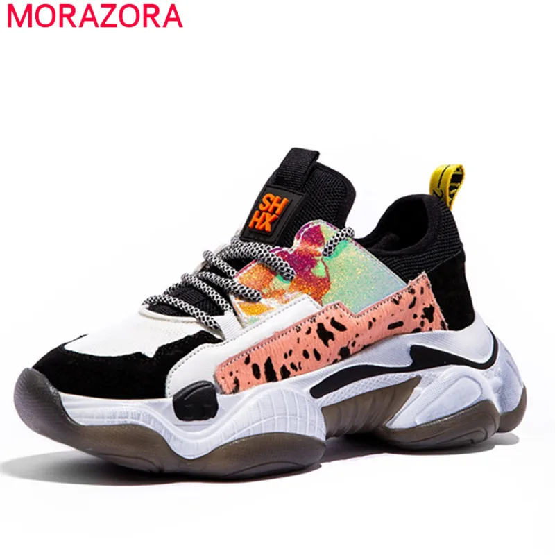 Женские кроссовки на шнуровке MORAZORA бежевые повседневные с круглым носком весна