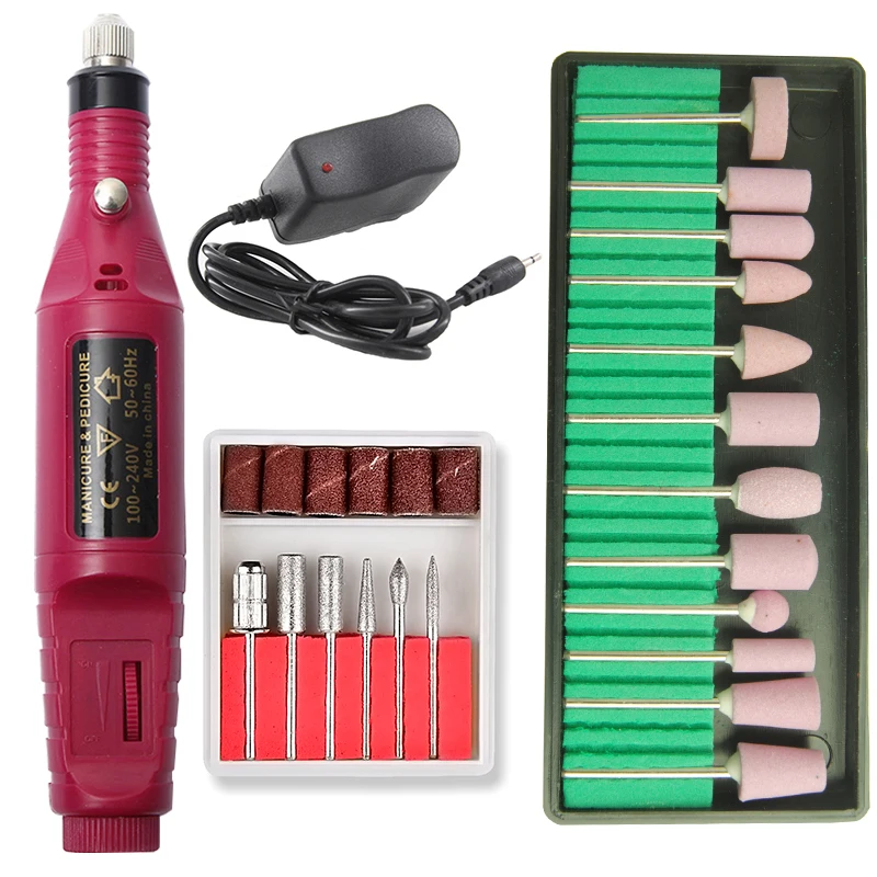 red set 6 Профессиональный электрический сверлильный станок для ногтей, набор для маникюра и педикюра, набор для удаления геля, сильные инструменты для сверления ногтей, полировочные шлифовальные ленты - Цвет: red set 6