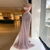 pink glitter sexy luxury mermaid prom dresses sleeveless see thru sequins shiny women evening party gowns plus size custom made