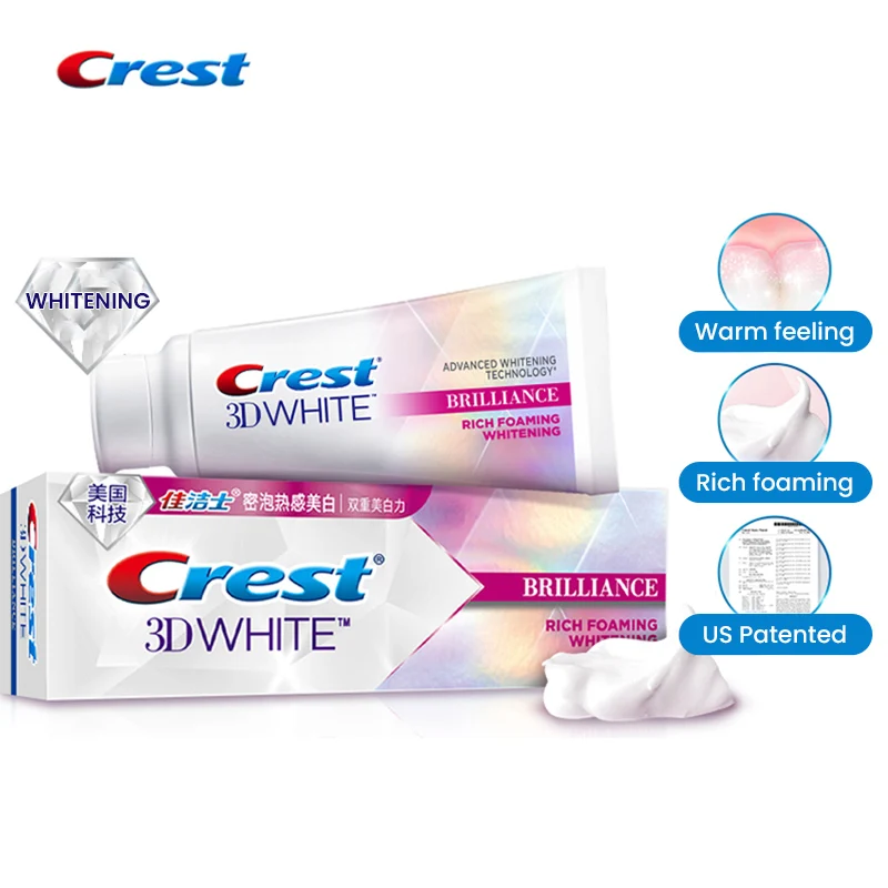 Crest 3D White Toothpaste Briliance Rich Foaming Advanced Whitening Tooth Paste for Adults Oral Clean Teeth Whiten MINI 20g