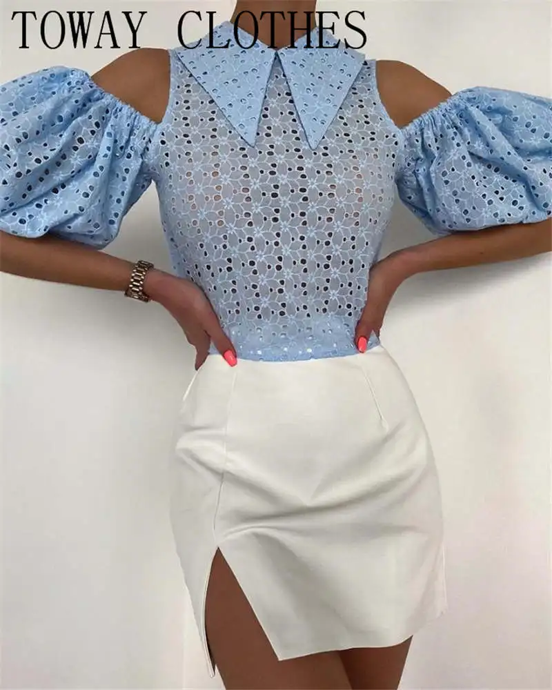 Топ с отложным воротником и рукавами-фонариками | Женская одежда