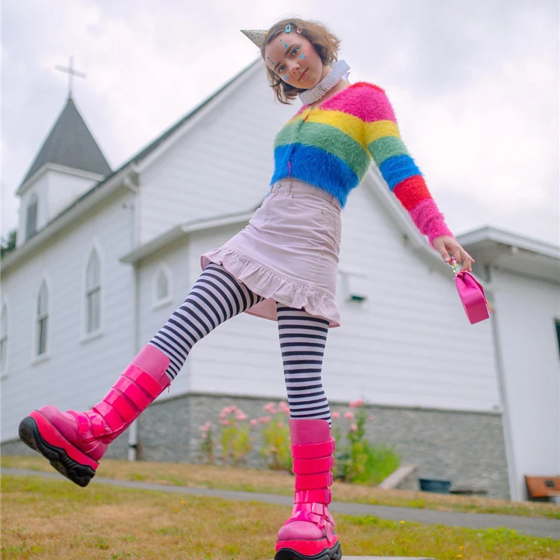 Ins стильный Радужный Укороченный кардиган женский свитер осень 2019 Harajuku Lazy Oaf