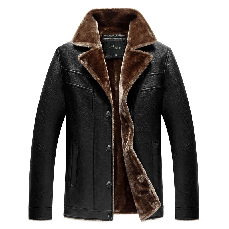 

Nice Winter Fur Leather Jacket Mens Plus Size Lapel Leather Jackets Vogue Men Faux Fur Thick Warm Jacket Parka