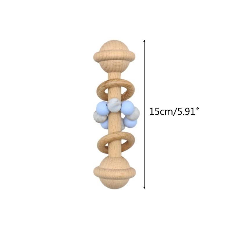 

Baby Beech Teether Bell Rattle Toddler Teething Nursing Soother Molar Beads Ring