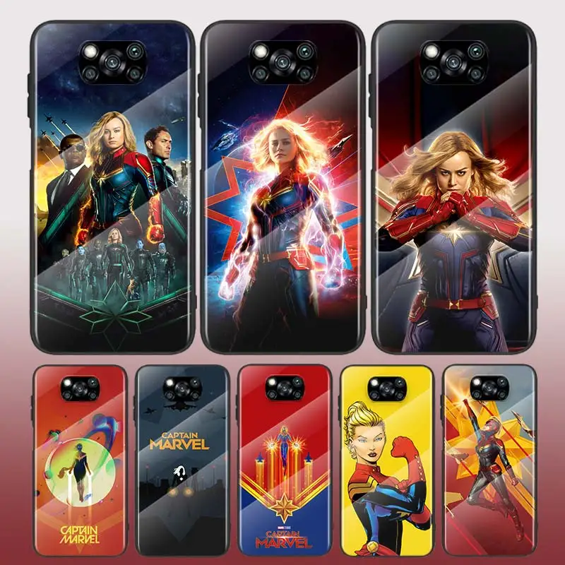 

Hot Captain Marvel Tempered Glass Cover For Xiaomi POCO F3 F2 X3 NFC X2 M2 Pro Phone Case