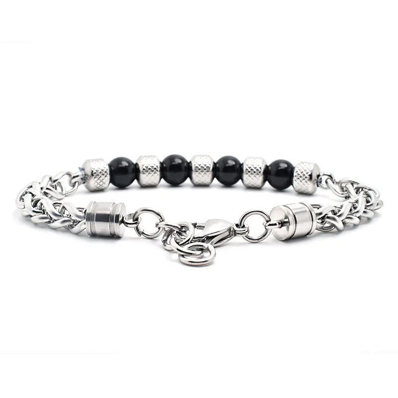 Мужской браслет из натурального камня с бусинами в виде скелета дракона