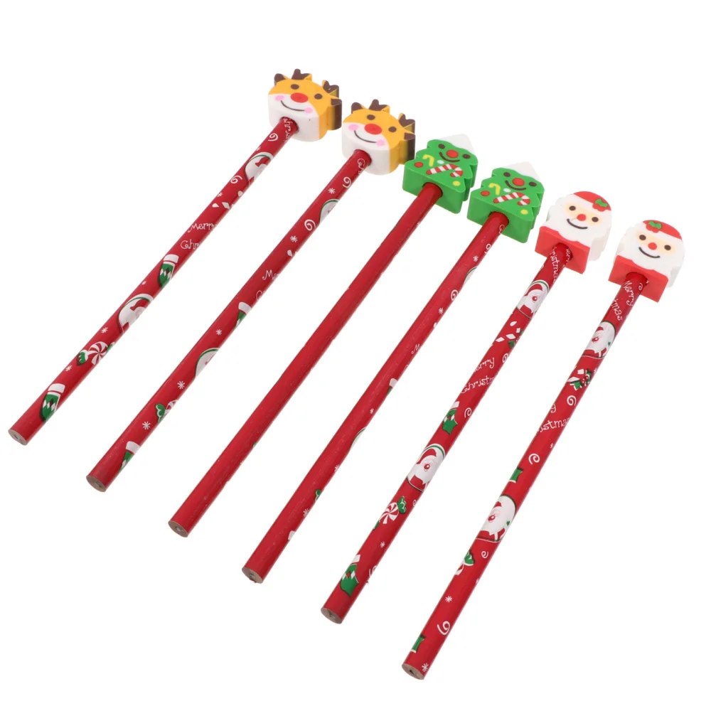 

6pcs Christmas Series Stationery Pencils with Eraser Student Writing Pencils