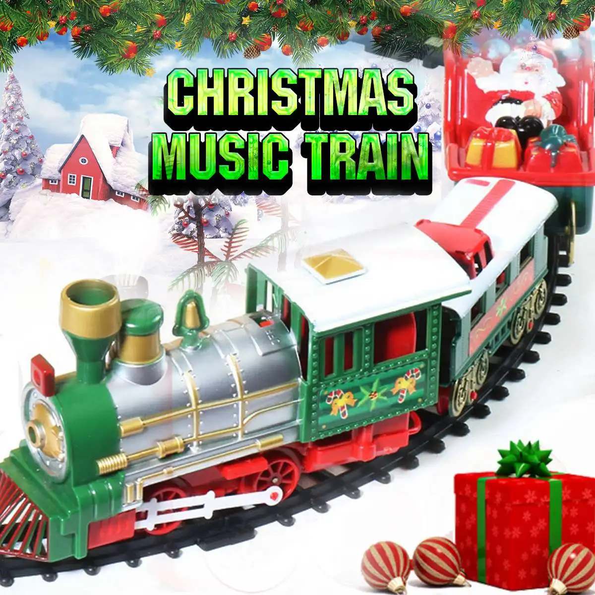 

Игрушечный Электрический поезд, игрушечные железнодорожные машинки, гоночная трасса с музыкой, Санта-Клаус, украшение для рождественской е...