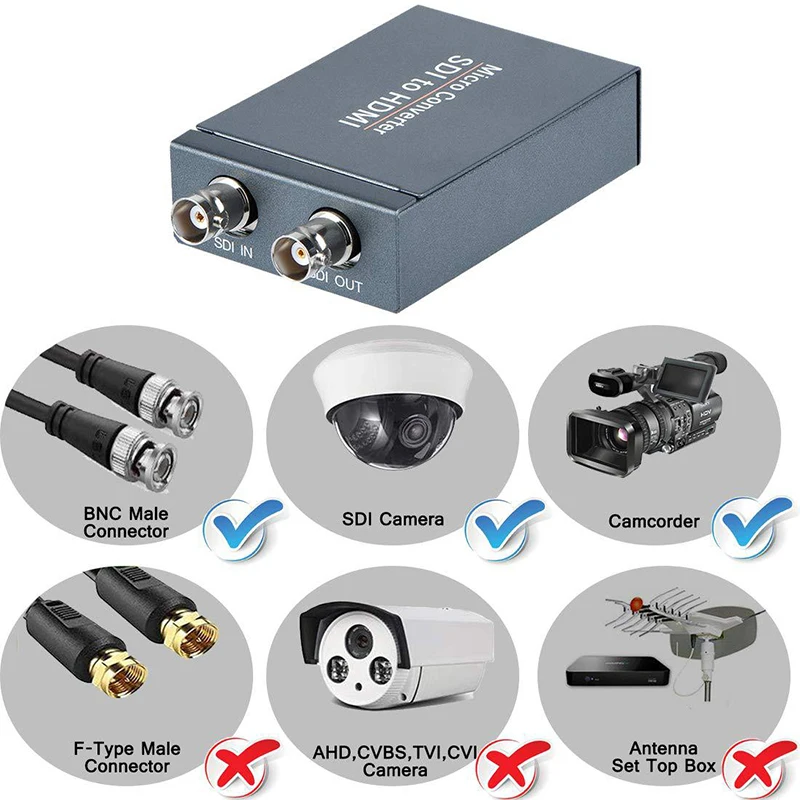 

SDI to HDMI / HDMI to SDI with Power Adapter Mini 3G HD SD-SDI Video Micro Converter with Audio for Auto Format Detection Camera