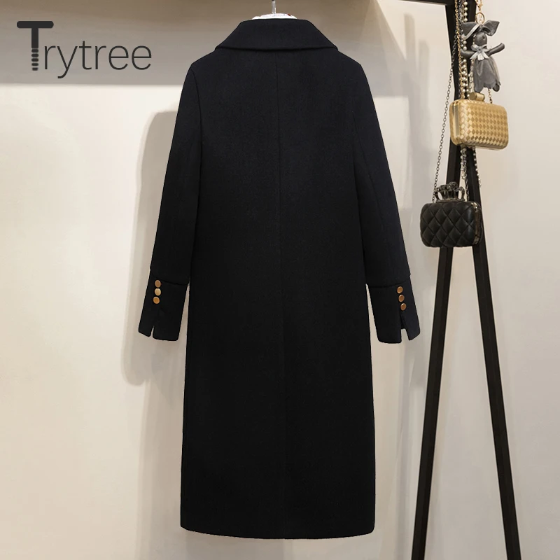 Женское однобортное пальто на пуговицах Ttytree повседневное однотонное черное