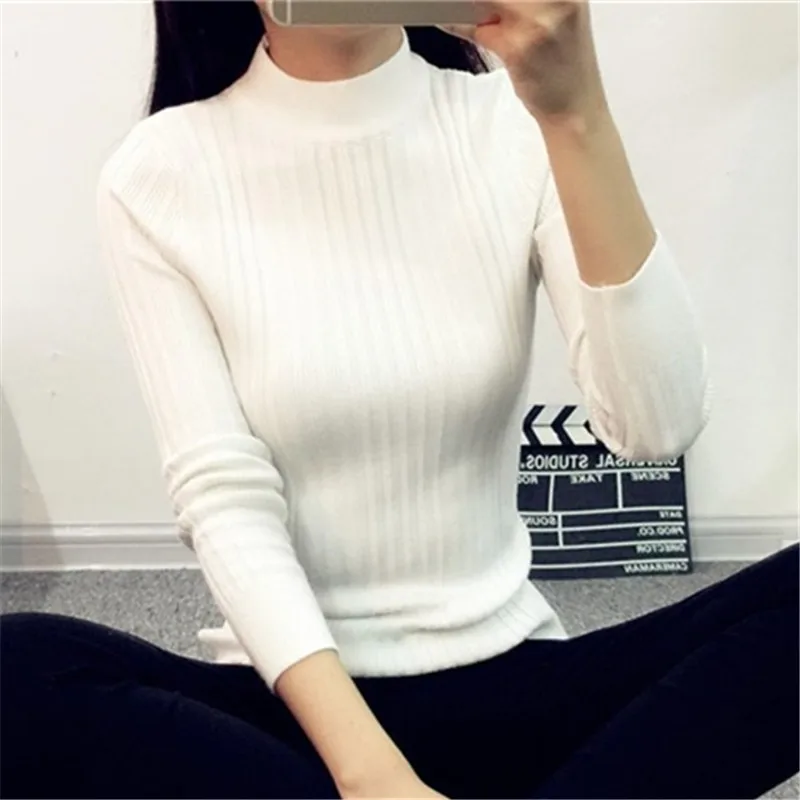 

Autumn Winter New Korean Style Slim Fit Slimming and Short Knitwear Women's Pullover Sweater Half Turtleneck Thickened Shirt