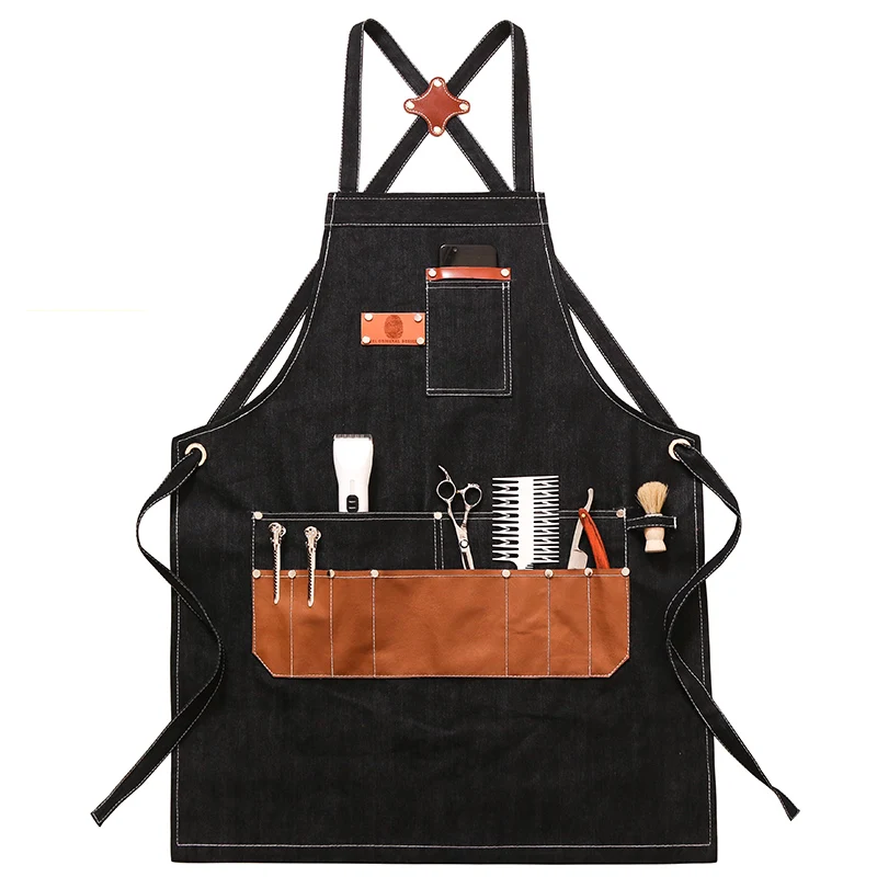 

Multifunctional Tool Apron Denim Korean Fashion Barber Men and Women Work Clothes Barista Milk Tea Shop Hairdresser Pinafore