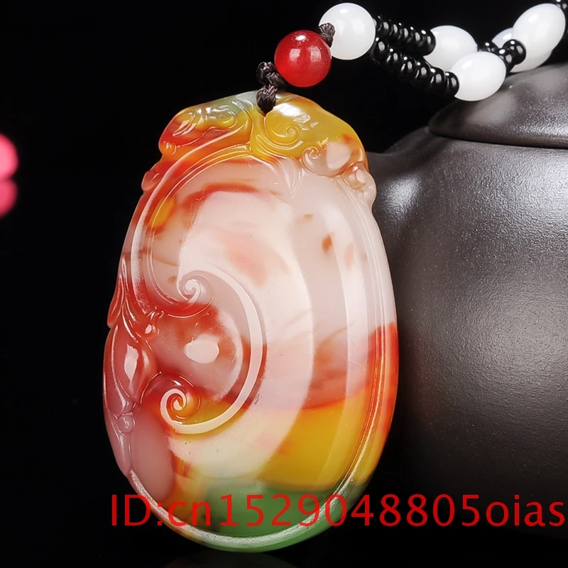 

Natural Color Chinese Jade Dragon Ruyi Pendant Beads Necklace Fashion Charm Jadeite Jewelry Carved Amulet Gifts for Women Men