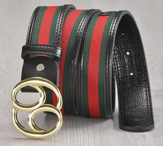 Gold buckle black Новейшая модная популярная горячая Распродажа стильная красная и зеленая ткань с поясом мужской деловой кожаный пояс для отдыха популярные женские ремни - Цвет: Gold buckle black