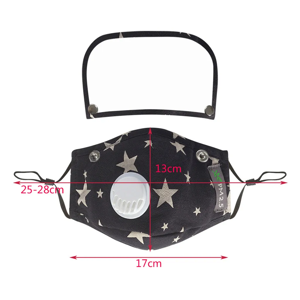 

1PC Children Stars Print Washable Reusable Face Mask With 2 Filter And Detachable Eye Shield Protective Respirator mascarillas