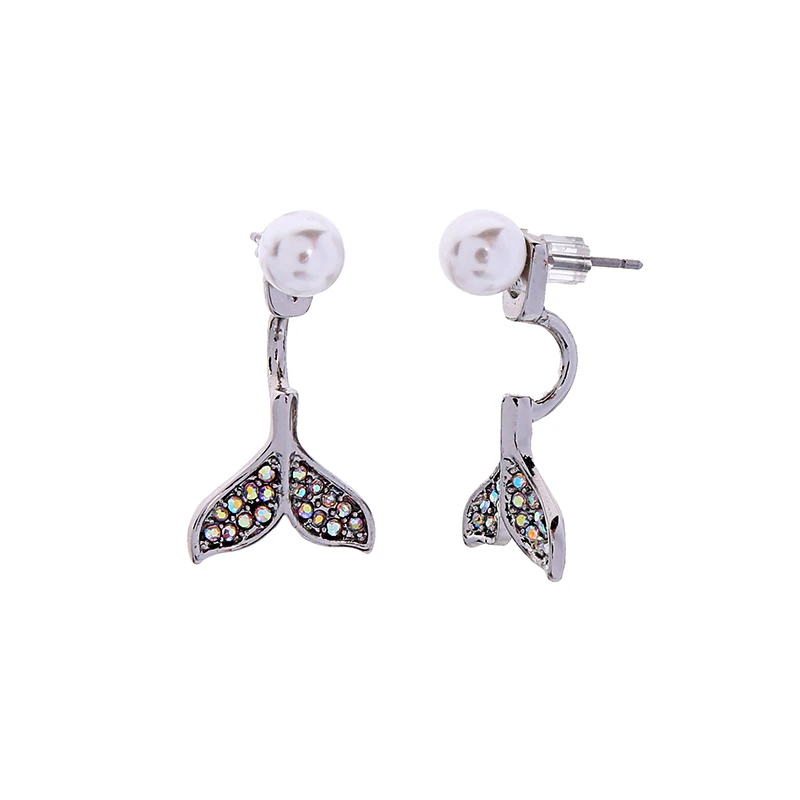 Океана Стиль изысканный кристалл эмаль рыбий хвост акриловые жемчужные серьги