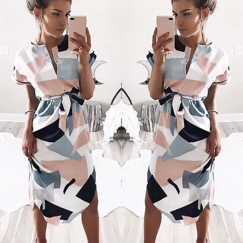 Женское летнее Бохо длинное платье макси с v образным вырезом Вечерние