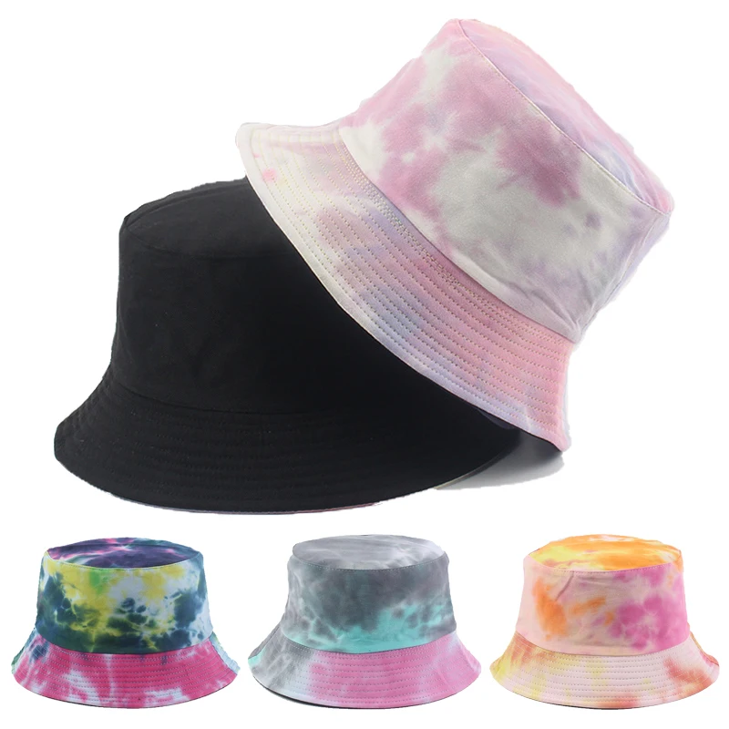 

Panama Summer Harajuku Bucket Hat Women's Colorful Starry Tie Dye Fisherman Hats For Men's Cotton Reversible Bob Cap Dropshoping