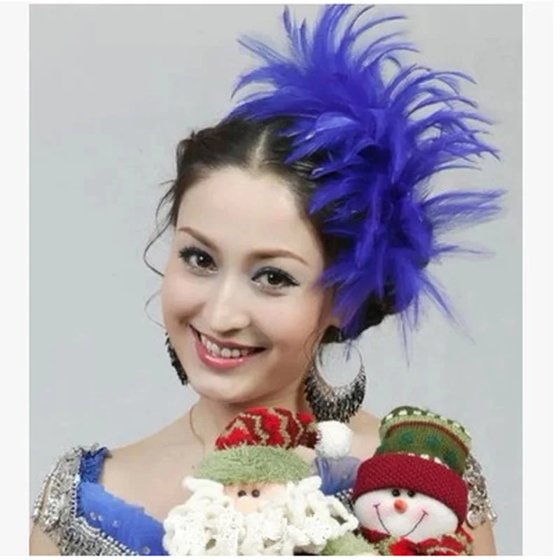 Красный синий винтажный головной убор с перьями и цветами Женские аксессуары