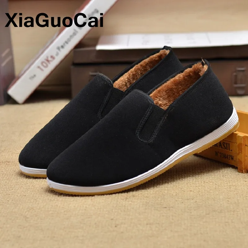 Men Canvas Shoes Winter Warm Casual Man With Fur Plush Cotton Flats Soft Sole Slip-On Male Loafers Driving Footwear Cheap | Обувь