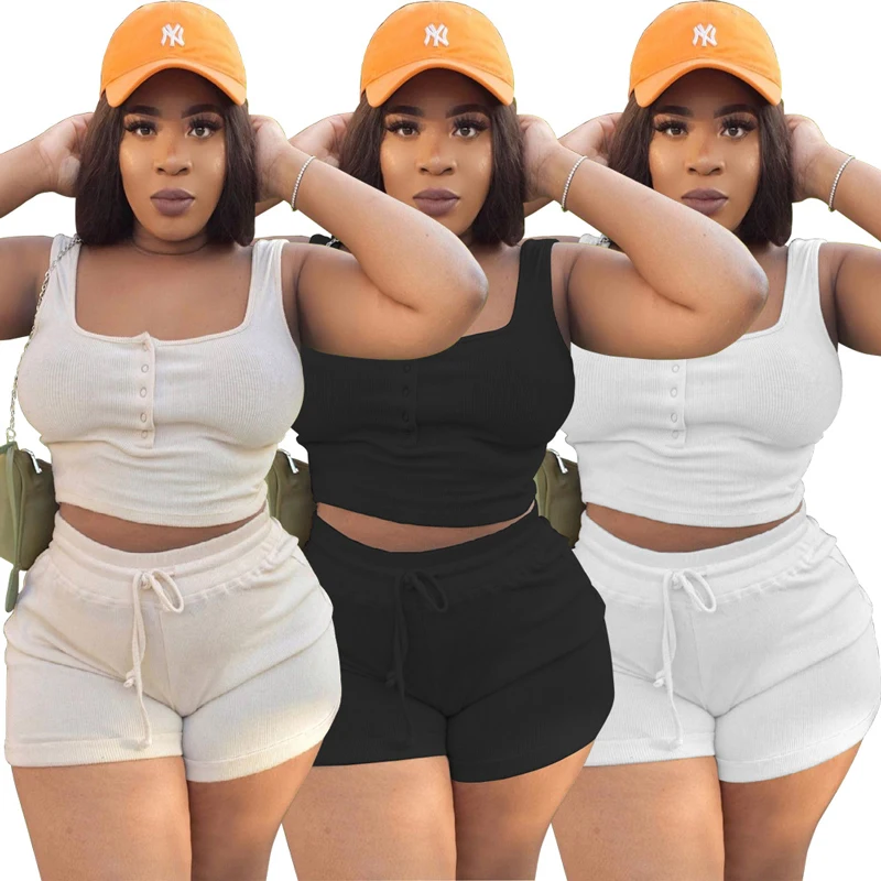 

Tossy Casual Summer Plus Size Sets Women Clothing Two Piece Top And Shorts Set Female Rompers Playsuits Curve Plus 2021 New