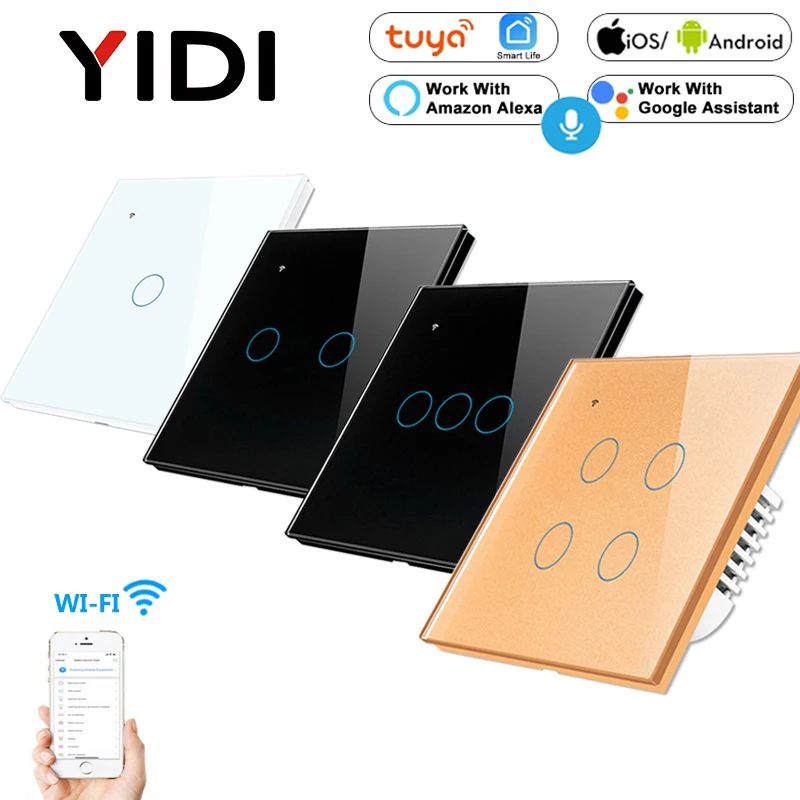 1, 2, 3, 4 банды, WiFi, умный светильник, сенсорный выключатель, дистанционное управление с помощью приложения, AC 85 в, 220 В, ЕС, Великобритания, стандарт, беспроводной умный дом, 1, 2, 3, переключатель
