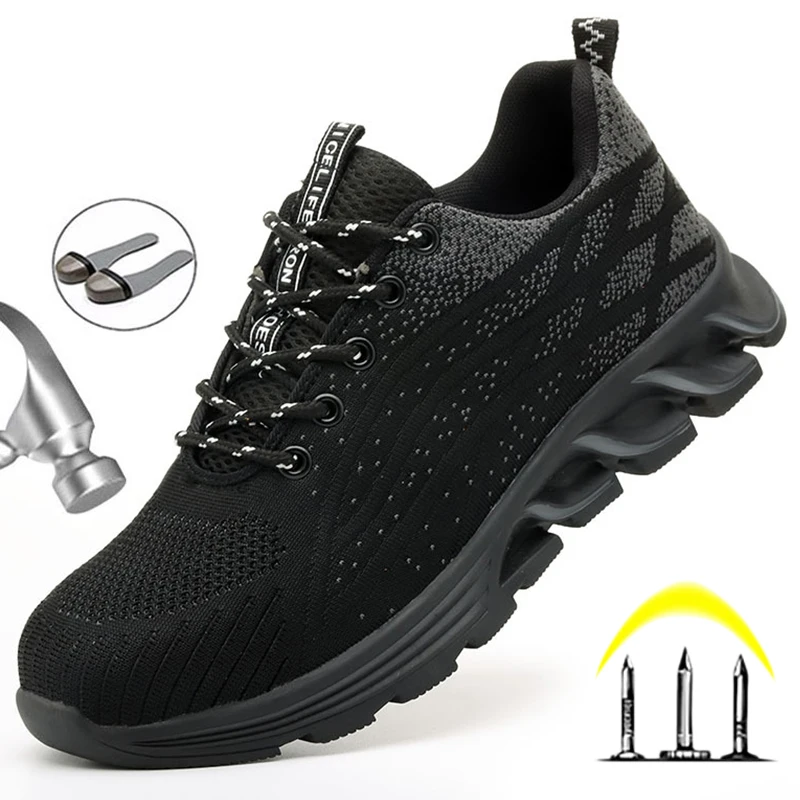 

Steel Toe Shoes Work Boots Indestructible Safety Shoes Men Puncture-Proof Industrial Shoes Work Sneakers Men Protective Shoes