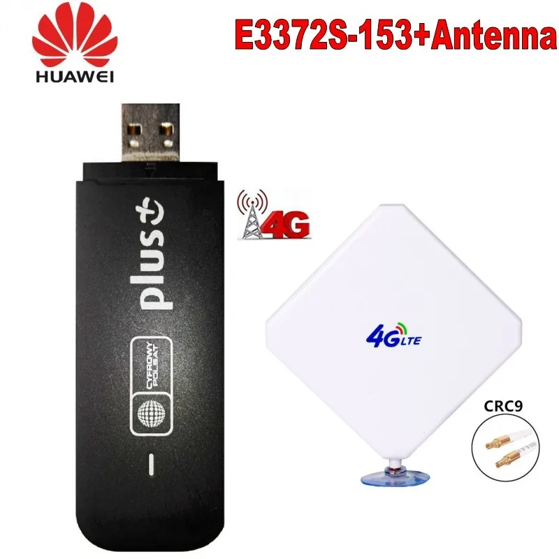 Unlocked Huawei e3372 E3372s-153 4G LTE USB Stick 150Mbps Datacard With High Quality  CrC9 Antenna