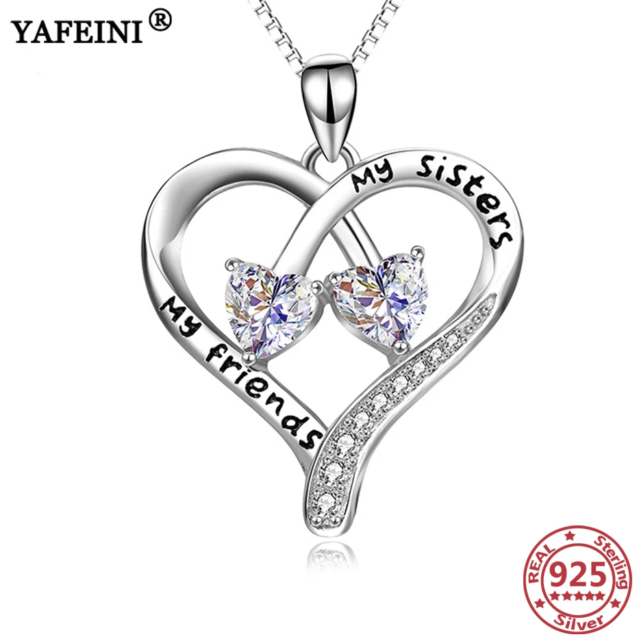 

YAFEINI 925 Sterling Silver Heart Pendant Necklace Cubic Zircon Silver 925 Chain Women's Jewelry Sister's Gifts Graduation Gifts