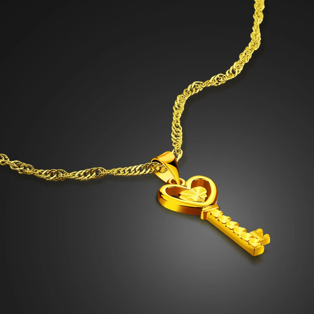 

Simple Key Pendant Necklaces 100% 925 Sterling Silver Fashion Europen Women Long Golden Neckchain Jewelry Gift