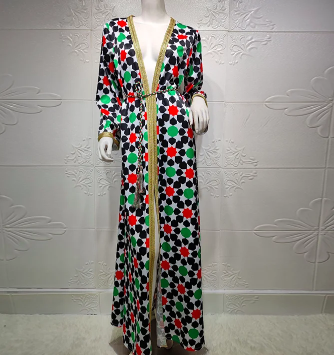 

Muslim 2 Pieces Abaya Set for Women White Dubai Hijab Dress and Print Kimono Arabic Turkish Islamic Clothing