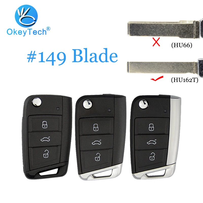 OkeyTech-carcasa de llave de coche para Volkswagen, carcasa de llave de coche con tapa remota, piezas en blanco, hoja HU162T, para Golf MK7 3, Skoda, Seat Passat B6