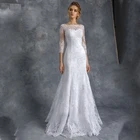 Свадебное платье-футляр с рукавом 34, кружевное свадебное платье со шлейфом и шнуровкой сзади