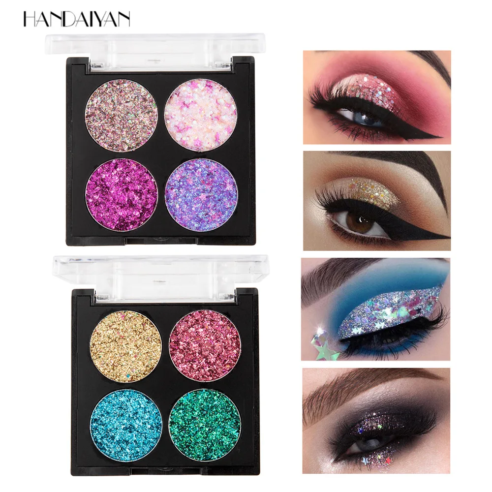

4 Colors Sequins Eyeshadow Palette Glitter High Gloss Powder Eye Shadow Shiny Make Up Palette Shimmer Pigment Eye drop shipping
