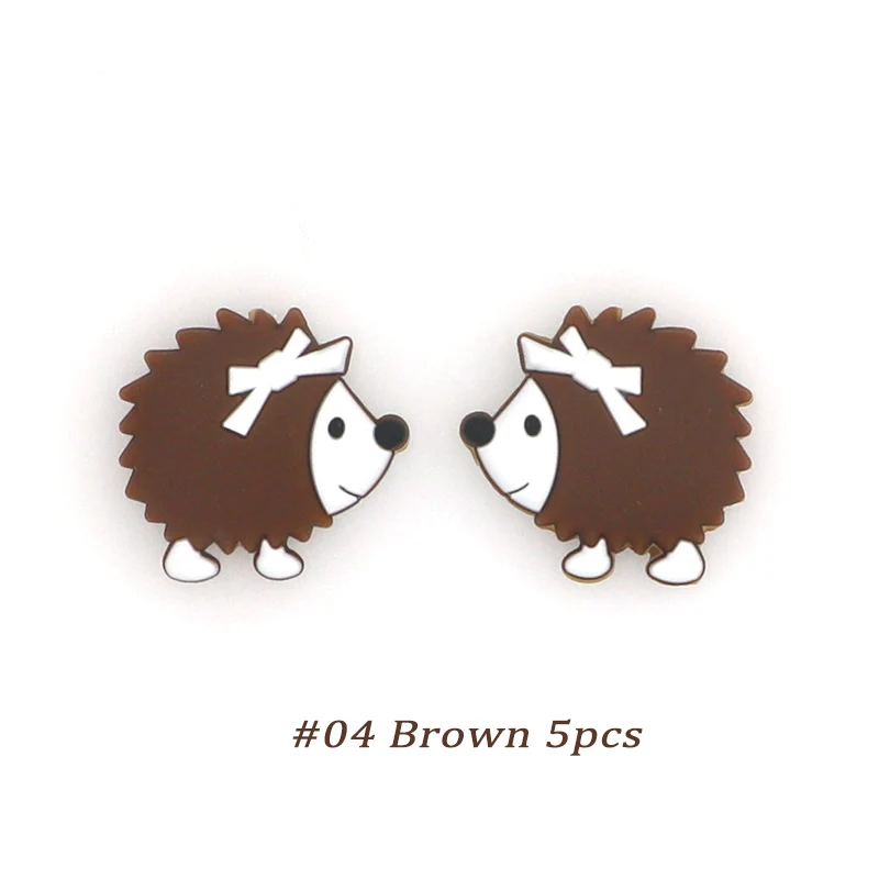 Brown 5pcs Kovict 5/10 шт 33 мм милые мини-Ежик силиконовые бусины животные Детские Прорезыватели для зубов бусины для DIY ожерелье аксессуары игрушки - Цвет: Brown 5pcs