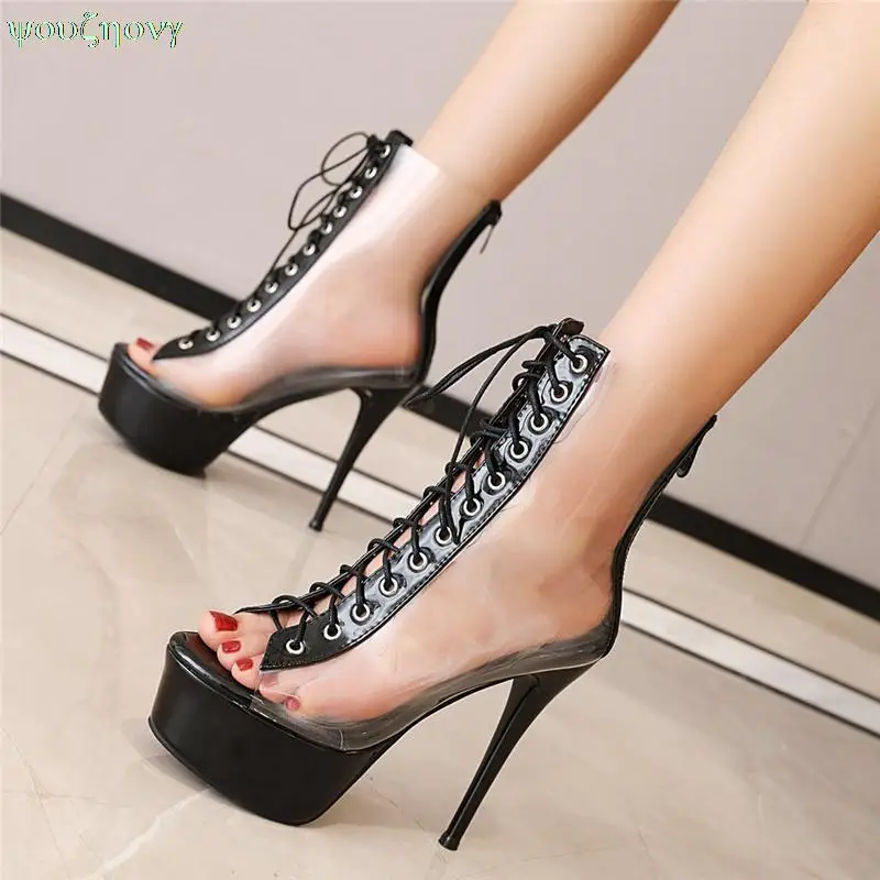 

Ботильоны женские прозрачные, ПВХ, высокий каблук, платформа, пикантные короткие сапоги, открытый носок, водонепроницаемые, модная обувь