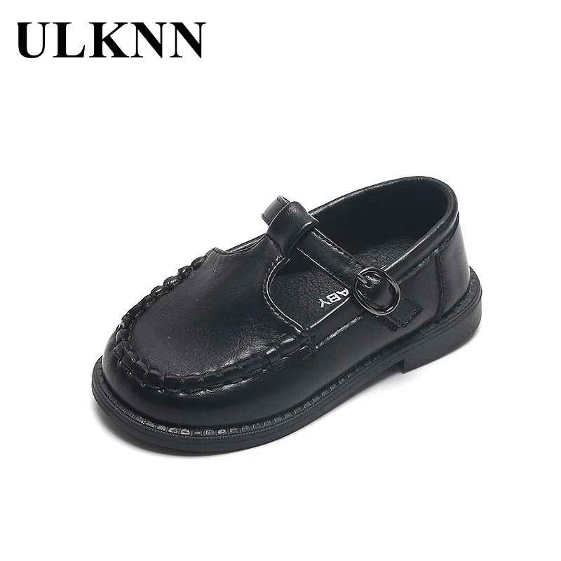 

ULKNN Fashion Girls Shoes Leather Brown Princess Shoes For Little Girl Round Toe Hook And Loop Soft Party Baby Leather Shoes