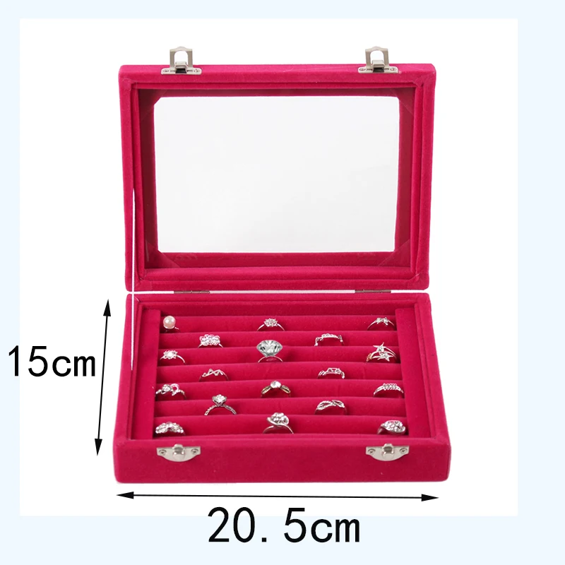 Бархатная шкатулка для хранения ювелирных изделий с визуальным окном лоток