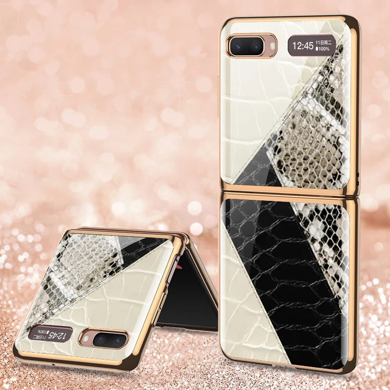 

Luxury Plating Glass Case for Samsung Galaxy Z Flip 5G Cover Crocodile Leather Patterned Hard PC Back Cover for Galaxy Z Flip
