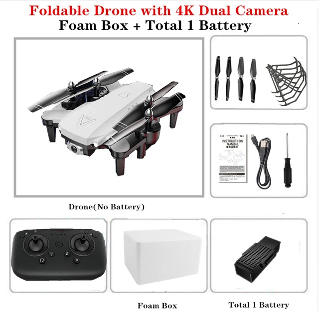 White 4K 1B Foam 4K L103 радиоуправляемые вертолеты камера Wifi Fpv Дрон Gps Дрон удержание высоты 2,4g оптическое положение потока Дрон камера радиоуправляемые игрушки для детей - Цвет: White 4K 1B Foam