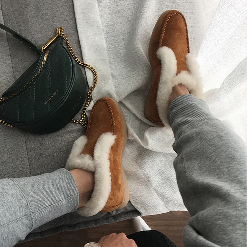 

Ankle Boots Suede Leather Boots Natural-Fur Warm Winter Boots Comfortable Slip-On Snow Boots For Women 4 Colors