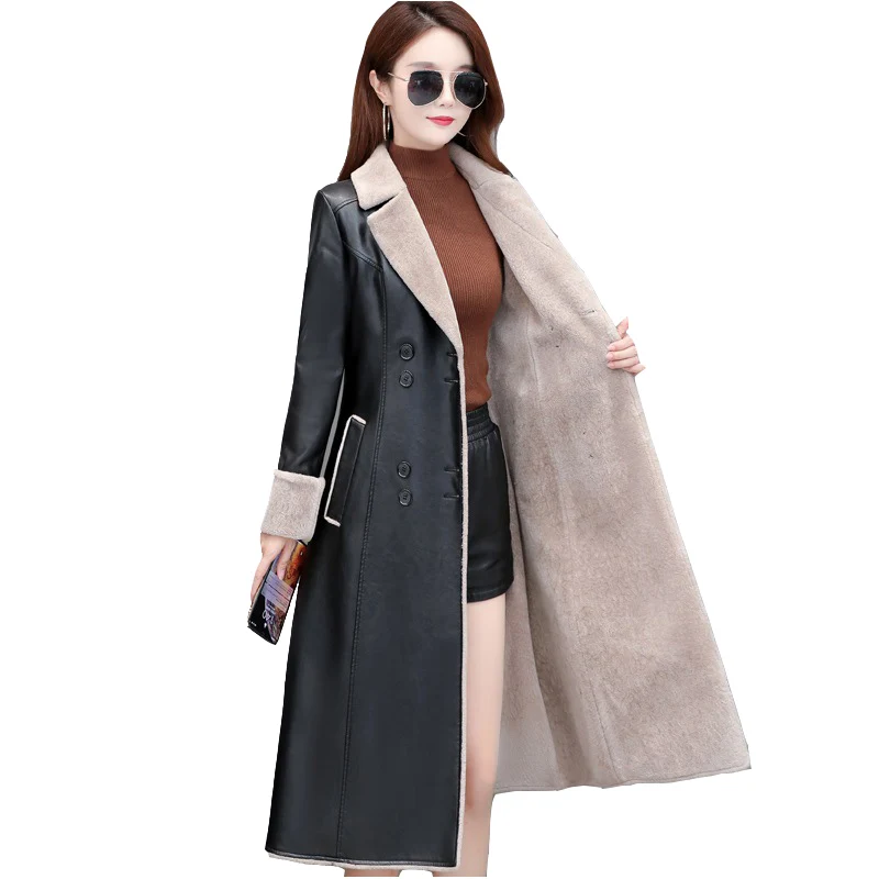 2022 Autumn Winter Jacket Female Thick Chic Bomber Leather Leather Coat Woman Length All-match Streetwear Leathers Windbreaker