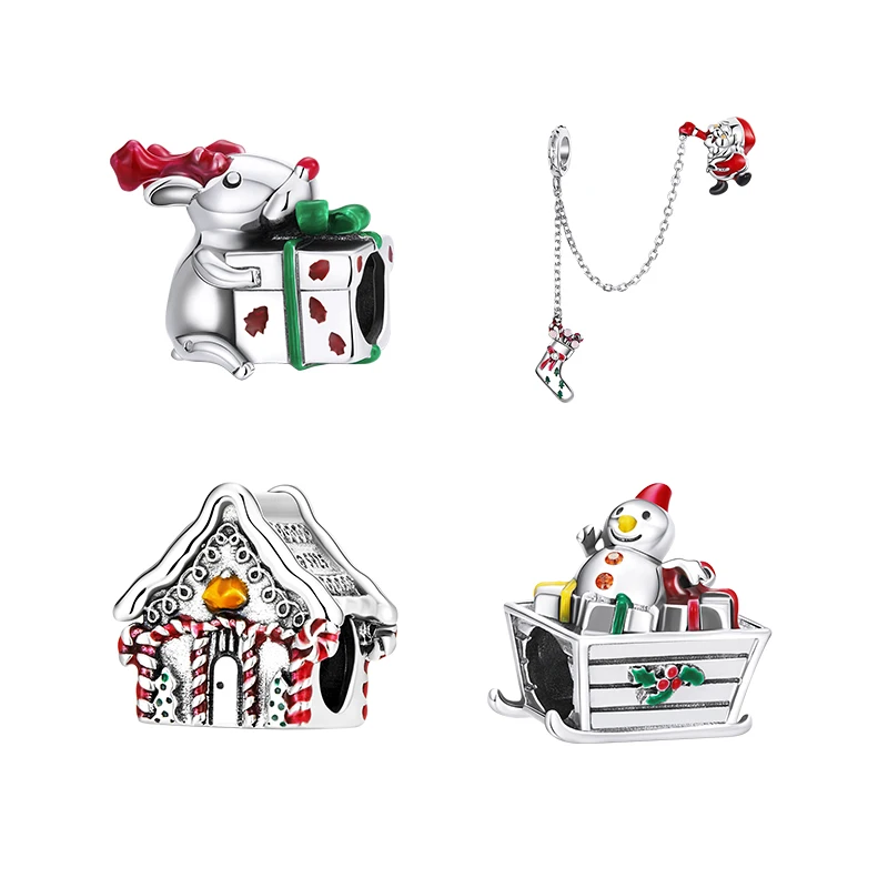 

WOSTU Genuine 925 Sterling Silver Cute Snowman Santa Beads Charms Pendants Fit Bracelets Women DIY Fine Jewelry Christmas Gift